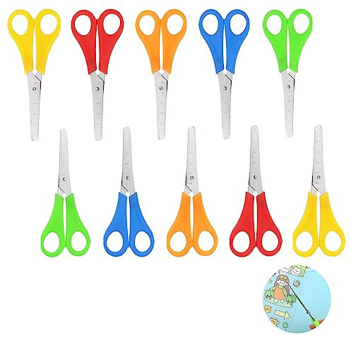 RUCUDIM 10 Stück Kinderschere, Kinderschere zuerst, Vorschulschere, Sicherheitsschere für Kinder, Edelstahl, kleine Papierschere für Kinder, Schulschere