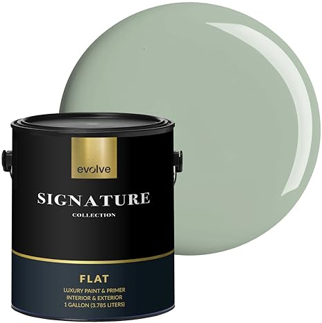 EVOLVE Signature Collection Luxury Interior Paint & Primer, Flat Sheen (Sage Green), 1 Gallon – Premium One-Coat Coverage, Low VOC, Low Odor, Washable Finish for Walls, Ceilings & Trim