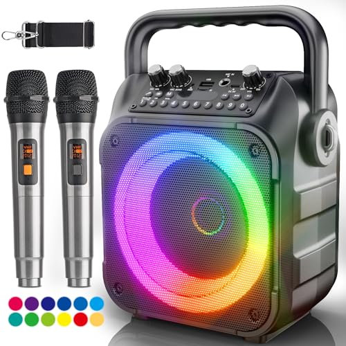 [Newest] Karaoke Machine with 2 Wireless Microphones: Karaoke Speaker Microphones for Adults Kids - Portable Bluetooth Speaker for TV Phone Tablet - Karaoke Gift for Party Home Outdoor Live Mixers