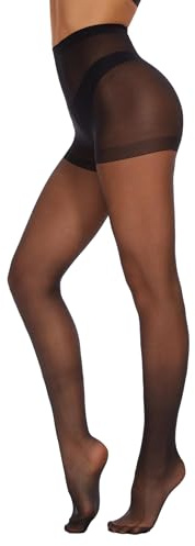 CozyWow 20 Denier Sheer Tights for Women,High Waist Control Top Silk Stockings,Comfortable Women's Pantyhose with Reinforced Toes Black-L