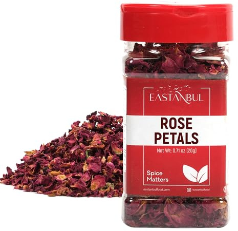 Eastanbul Dried Rose Petals, 0.71oz, Premium Edible Rose Petals, Dried Flower for Herbal Tea, Decoration, Sprinkles, Dessert Topping, From Mediterranean Flowers, Natural, Vegan, Gluten Free, Non GMO