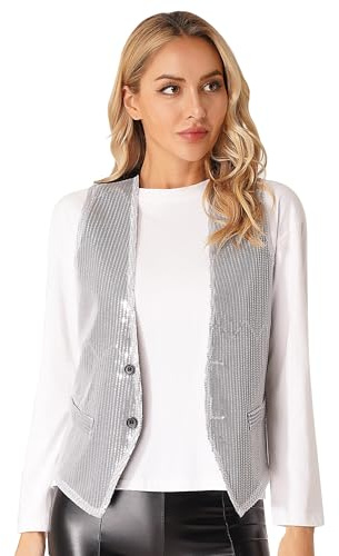 HULIJA Donna Gilet Con Paillettes Senza Maniche Gilet Da Ballo Lucide Hip Hop Top Danza Canotte Crop Top Da Festa Moderno Jazz Discoteca Carnevale Argento XXL