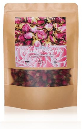 INVENKO Dried Red Rose Bud Petals, Real Natural Dried Rose Petals 4oz for Bath Tea, Cake, Soap Making, Candle Making, Wedding, Confetti, DIY Crafts Edible (Rosebud4oz)