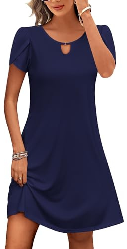 Zeagoo Robe Femme Ete Manches Courtes Robe Décontractée Col Rond Mi Longue | Tunique Robe avec Poches S-XXL