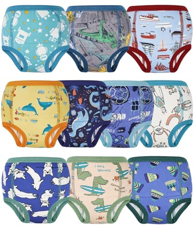 FLYISH DIRECT Culotte Apprentissage pour Garçons et Filles 100% Coton, 10 Paquets Culotte enfant Apprentissage, Absorbantes et Réutilisables, Bleu Vert, 4 ans