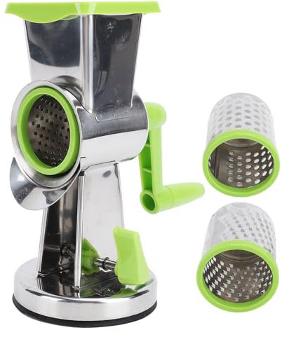 Rallador de Queso de Acero Premium 18-8 con Base de Ventosa, 3 Cuchillas para Trituración de Nueces, Fina y Gruesa, Manivela Manual, Herramienta de Cocina para Trituradora de