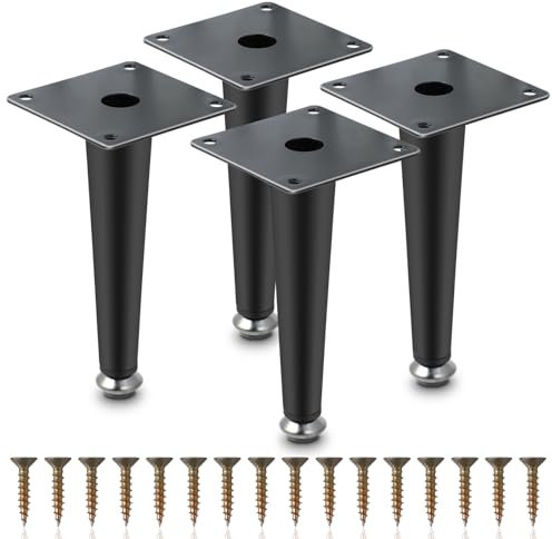 4 Patas para Muebles Altura Regulables de Metal Patas Inclinadas de Muebles Conico Inclinada de 10 CM para Mesa con Tornillos Patas para Sofas Mesas Muebles de TV Armarios Camas Estantes (Negro)