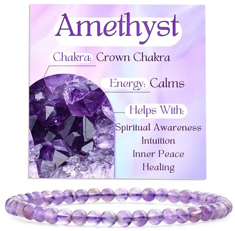 Bivei Amethyst - Beruhigt Kristall Armband für Frauen 4mm Perlen Halbedelstein Natürlicher Stein Dehnbarer Elastischer Schmuck Yoga Geschenke