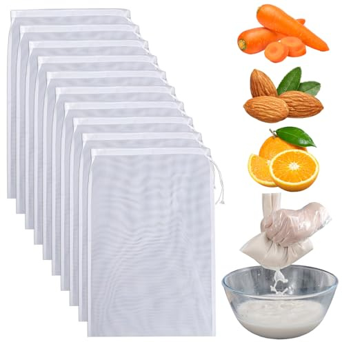 10 Pezzi Sacchetto Filtro per Latte Di Mandorle, 20 x 30cm Sacchetti Per Latte Di Noci Riutilizzabili, Sacchetto Filtrante Riutilizzabile, per Mandorla Vino Rosso Caffè Yogurt Succo di Frutta Cereali
