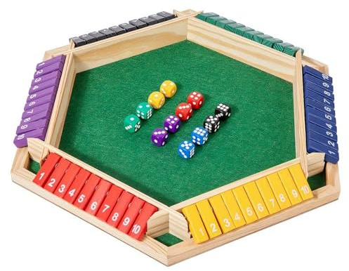 yolzhxe Juego de Dados Shut The Box, Juego de Mesa de Madera 6 Jugadores | Clásico Juego de Dados con 8 Dados, Juguetes de Matematicas para Niños, para Familia, Fiesta, Bar