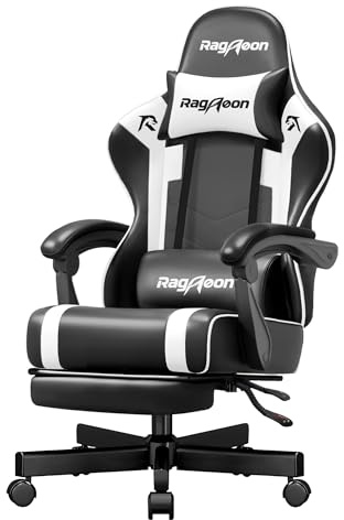 Riftracer Sedia da gaming, sedia da gioco, ergonomica, con poggiapiedi, poggiatesta e supporto lordosi, regolabile in altezza, imbottita, 220 kg