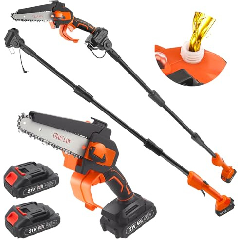 Potatore Telescopico A Batteria 2In1,Motosega Telescopica Con Asta Regolabile 1,32-2,3 M,Motosega Brushless Telescopica Con 2 Batterie 1500 Mah,Taglia Rami Telescopico Elettrico Per Potatura Giardino