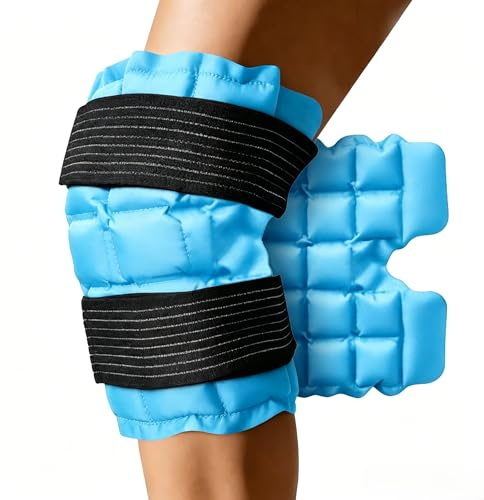 MR.ICE Ice Packs for Sport Injuries, Knee Ice Pack Wrap with Straps, Reusable Ice Pack for Knee Pain Relief, Hot and Cold Gel Pack Compress for Swelling, Arthritis, Surgery, Light Blue, 1Pack