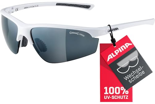 ALPINA TRI-EFFECT 2.0 - Indiv. Anpassbare, Bruchsichere Wechselscheiben Sport- & Fahrradbrille Mit 100% UV-Schutz Für Erwachsene, white gloss, One Size