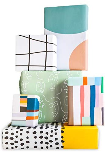 Designer-Geschenkpapier, Geschenkpapier, Multipack, 12 Bögen, hochwertiges Kraftpapier, gefaltetes Papier mit 12 passenden Etiketten, geometrisches Kunstdesign von The Doodle Factory 100 %