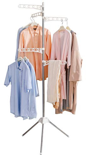 BAOYOUNI Faltbarer Wäscheständer Bügelwäscheständer Garderobenständer Kleiderständer Universal Wäschetrockner, mit 5 Ausklapparen Kleiderhaken, Platzsparend, für Hemden Blusen Pullover Kleider