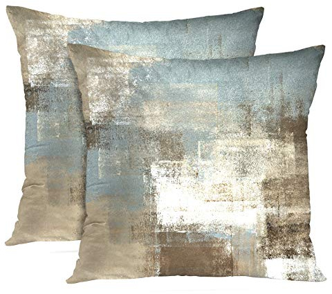Britimes Throw Pillow Covers Set of 2, 20 x 20 Inch, Grey Beige Teal