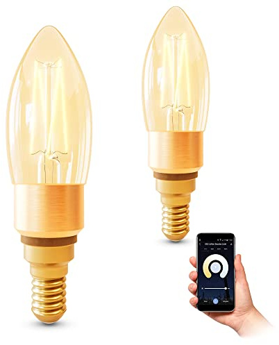 SSC-LUXon 2er Pack smart E14 Filament Vintage Kerze LED kompatibel mit Alexa, Siri & Google - Glühbirne WLAN dimmbar CCT 2200-5500K