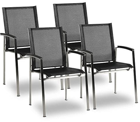 acamp Gartenstühle 4er Set Auris | Stapelstühle wetterfest beschichtet | Stapelsessel mit stabilem Edelstahl-Gestell & atmungsaktivem Acatex-Gewebe | Gartenstuhl stapelbar in Dunkel-Grau