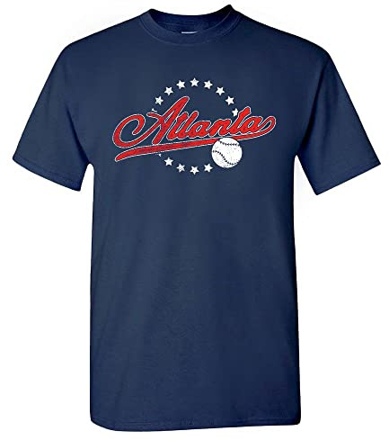 Camiseta de estilo vintage para hombre para fanáticos del béisbol, Atlanta - Camisa azul marino, Large