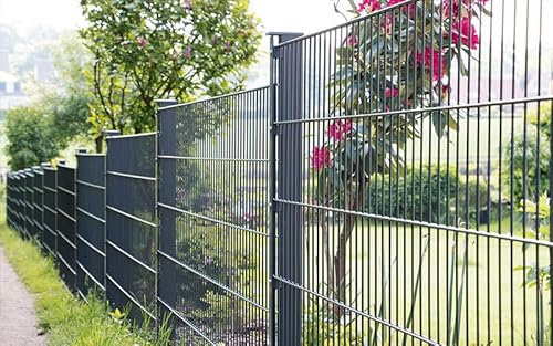 Doppelstabmattenzaun Set 656 | Anthrazit | Komplett Set | Zaun mit Leiste | Zaun inkl. Pfosten | 10-163 cm