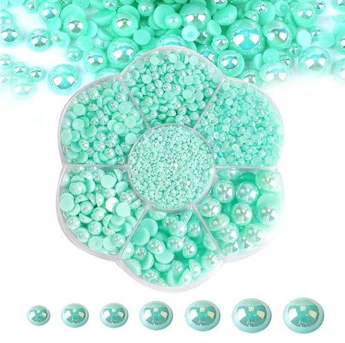 5600 perlas semicirculares de imitación con parte trasera plana para manualidades, 7 tamaños para manualidades, joyería, zapatos, tazas, decoración de teléfono (22 verde lago AB)