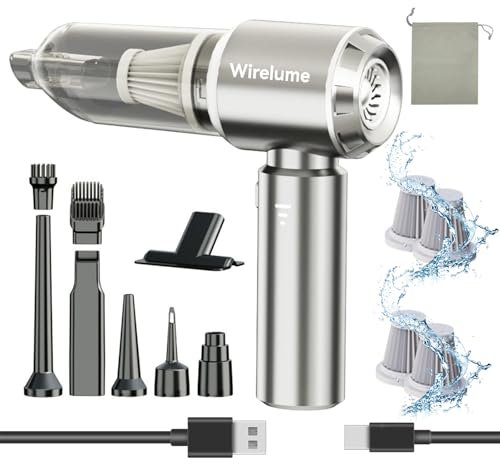 Wirelume Aspirador de Mano para Coche inalámbrica Potente 22000 Pa succión ciclónica Fuerte Motor Mini pequeña de Mesa sin escobillas portátil Recargable Ligera para Pelo de Mascotas, vehículo, hogar