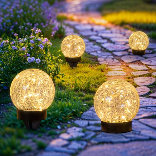 4 Packs Solar Globe Lights Outdoor USB Charged Garden Decor 3.94 Diameter 30LED 1000mAh Solar Globe Lights for Outdoor Indoor Mothers Day Gifts Holiday Decor(3.94'' Medium 4 Pack Warm White)