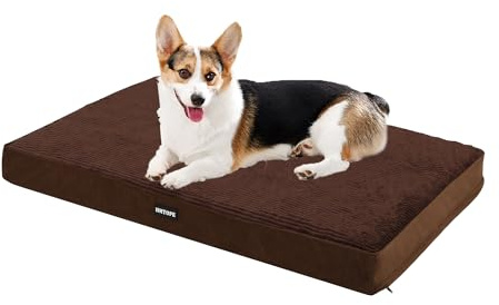 HMTOPE Cama ortopédica para perros de 9 cm de grosor, cojín para perros de tamaño mediano, extraíble y lavable, base antideslizante, forro interior impermeable, 91 cm, color marrón