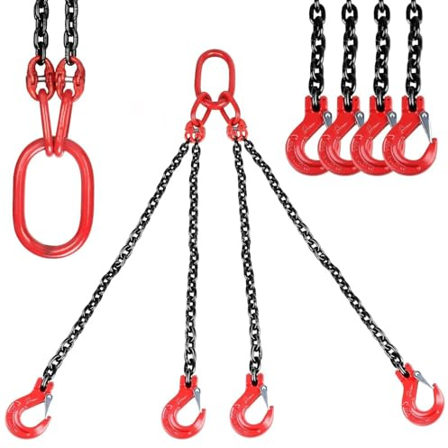 WUDLEP 8 Ton Chain Sling, G80 Mn-Steel Chain Sling，4 Leg 10ft Lifting Chains with Hooks, 17600lbs Weight Capacity, Overhead Lifting Sling for Large and Heavy Cargo, Chain Slings for Lifting Jobs