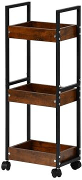 EGGREE Rollwagen Küchenwagen auf Räder Metall Schwarz MDF - Holz 3 Ebenen Küche Badezimmer Büro Multifunktionaler Regal mit Holzbehältern Schwarz