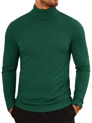COOFANDY Maglione da Uomo a Collo Alto, Maniche Lunghe, Maglia a Coste, Leggero, Maglione Basic, Verde, L