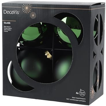 Kaemingk Weihnachtskugeln Glas 10cm 4 Stück - matt & glänzend - Große Christbaumkugeln Weihnachtsbaumkugeln für Weihnachten - Christbaumschmuck & Weihnachtsbaumschmuck - Piniengrün