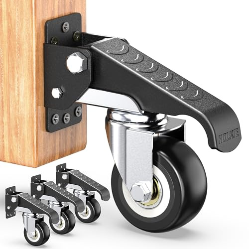 HOLKIE Retractable Castors Heavy Duty with Lifting & Lowering | Max Load 408kg, 4 Castors, For Workbenches or Other Equipment