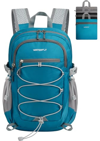 WATERFLY Small Lightweight Packable Backpack: 15L Mini Ultra Light Foldable Travel Daypack with Breathable Shoulder Strap Outdoor Hiking Camping Day Pack for Women Men Blue