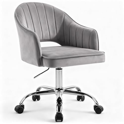 Fiximaster Schminkstuhl, Schminktisch Stuhl, SamtStuhl, Drehstuhl, U-förmiger Tiefsitz, Höhenverstellbar, Ergonomischer, für Arbeitszimmer, Schlafzimmer, bis 113 kg belastbar Grau