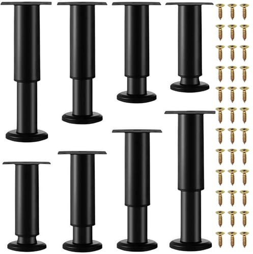 XHMAXE Adjustable Furniture Legs 8 Pack 12-18 cm Black Metal | Heavy-Duty Replacement Legs with Screws for Sagging Bed Frames, Sofas, Chairs, Tables and Cabinets