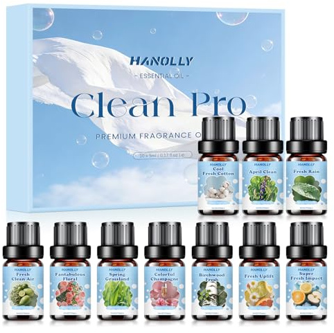 HANOLLY Aceites Esenciales para Humidificador Limpio 10x5ML | Juego de Aceite Esencial Naturales Aromaterapia para Humidificador, Difusor, Velas, jabones, masajes, perfumes hogar