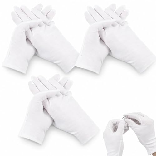 BOHUIMYI Cotton Gloves, 3 Pairs, White, One Size | Soft Breathable Cotton Gloves for Jewellery Handling, Makeup, Photography & Light Cleaning, Reusable, 3 Pairs