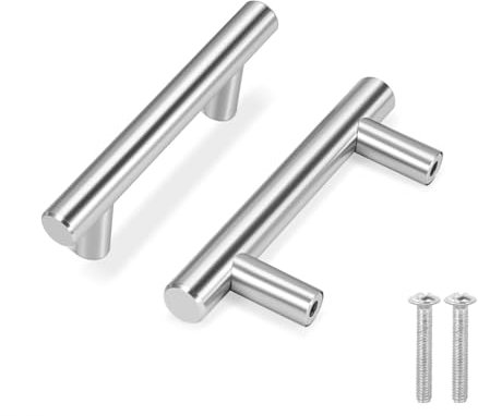 Flexzion paquete de Tirador de barra de acero inoxidable con acabado de níquel satinado y orificio de 3.75 pulg. para puerta, cocina, baño, dormitorio, muebles, armario y cajón (4 pulg. / 10 cm)