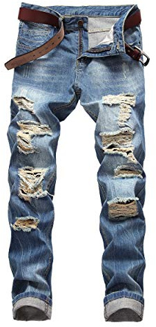 DANT BULUN Men's Ripped Distressed Destroyed Slim Fit Straight Leg Denim Jeans(W38,Blue2)