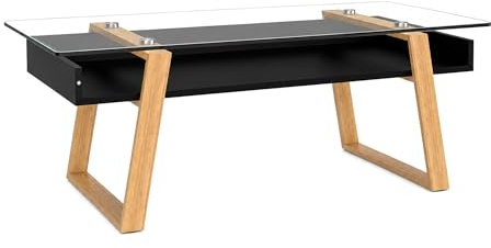 bonVIVO Soffbord svart med glas trä materialblandning – sidobord, skänk, vardagsrumsbord – modernt minimalistiskt – snyggt glasbord för vardagsrum, sovrum, hall