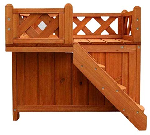 Cartener 2 Layers Wooden Dog House with Balcony Wood Color