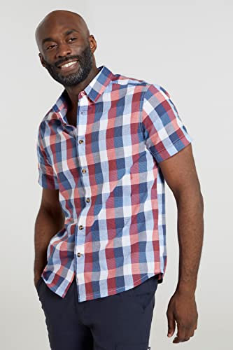 Mountain Warehouse Weekender Short Sleeved Mens Shirt - 100% Cotton Shirt, Lightweight Casual Shirt, Breathable, Comfortable Top - for Walking, Camping & Travel Red XXS