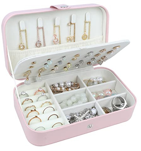 SLOZO Travel Jewelry Box,Upgraded Travel Jewelry Case,Portable Jewelry Boxes for Women,PU Leather Jewelry Box,Travel Jewelry Organizer for Necklaces,Rings,Earrings,Bracelets,Black