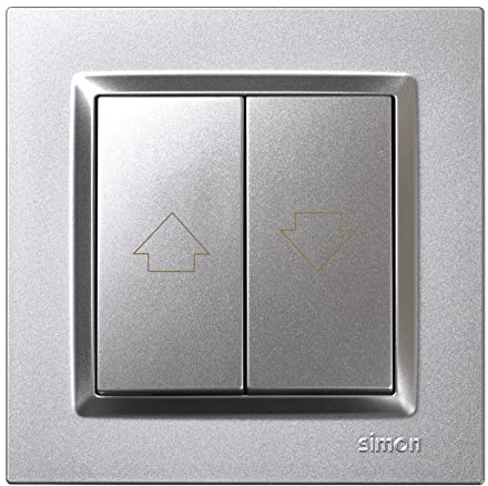 SIMON - Pulsador de Persianas, Interruptor Empotrable Pared, Serie Simon 10, Fácil de Instalar, Apto para Interiores, Incluye Marco, Tapa y Mecanismo, Pulsador Inteligente Color Aluminio