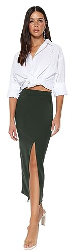 Trendyol FeMan pennkjol smal passform stickad kjol, khaki, XS, Khaki, XS