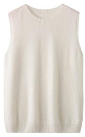 Suéter básico sin mangas con cuello redondo para mujer, para otoño e invierno, de lana, casual, color liso, camiseta de punto para mujer, color blanco