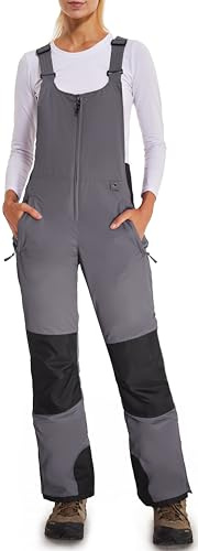 DAFENP Pantalones Nieve Esquí Mujer Invernal Pantalón Softshell Calor Pantalones de Trabajo Largos Prueba Viento Impermeable Mono Outdoor Pantalón Funcional con Tirantes Ajustables HXK8778W-Grey-L