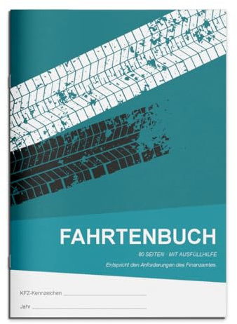 Fahrtenbuch DIN A5 | Finanzamtkonform für PKW | 80 Seiten mit Ausfüllhilfe | Fahrtenbücher 1er, 2er, 3er, 5er oder 10er Pack | zur Dokumentation geschäftlicher und privater Fahrten (1 Stück)